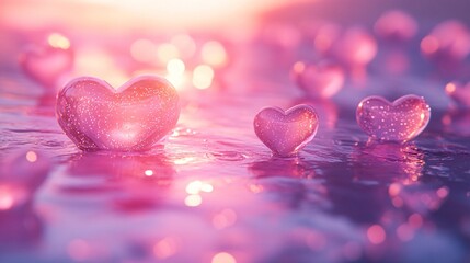 Obraz premium A glowing stream of floating jelly hearts gently drifting in a pastel mist
