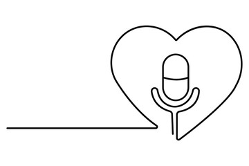 Microphone continuous single line art drawing of isolated on white background.