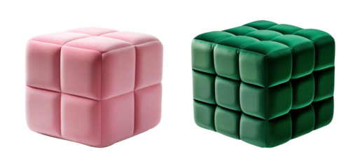 Pink and Green Tufted Ottoman Set