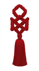 Obraz premium Elegant Red Decorative Knot with Tassel Isolated on White Background for Interior Design and Fashion Accessories