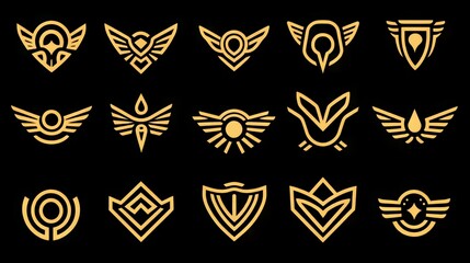 Fototapeta premium Golden Winged Emblems A Collection of Abstract Logos