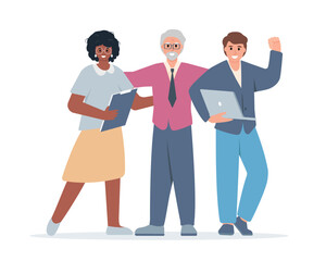 Obraz premium Successful teamwork concept. Happy colleagues, office workers group. Business team success, teambuilding. Vector characters illustration isolated.