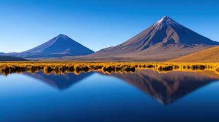 Volcano Reflections in Still Lake