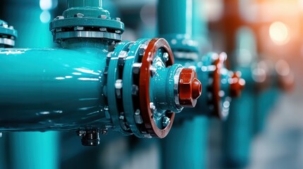 A close-up shot of a vibrant industrial pipe fitted with a red valve, showcasing the aesthetics and critical infrastructure that supports various industrial processes.