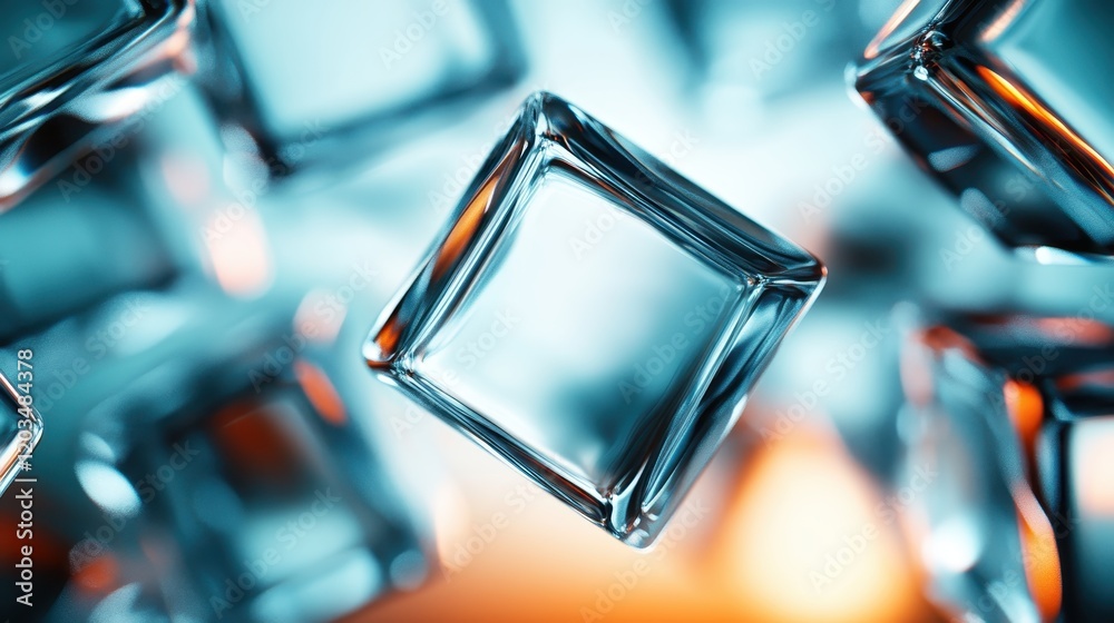 Poster this abstract image features shimmering glass cubes captured in a beautiful play of light, creating 