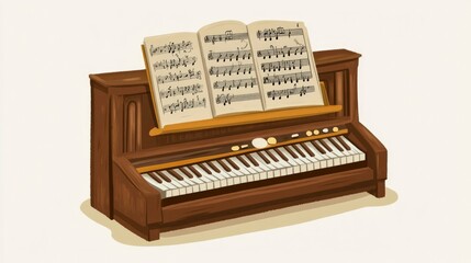 Fototapeta premium Antique Wooden Piano with Sheet Music Resting On It