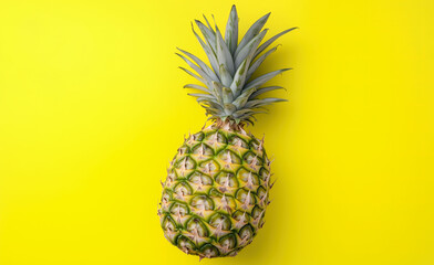 vibrant pineapple on yellow background 