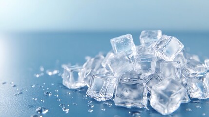 Obraz premium Sparkling ice cubes glisten brightly reflecting soft blue light. AI Generated