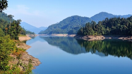 Naklejka premium Serene Lake and Mountain Landscape