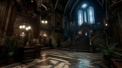 Obraz premium Grand Hall Interior Dark Gothic Architecture Design