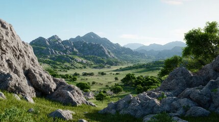 Obraz premium Serene Mountain Valley Landscape