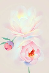 Fototapeta premium Delicate peonies in white and pink watercolors
