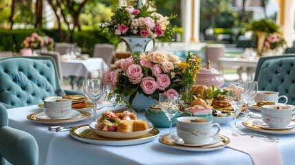 elegant outdoor tea party setting - pastel colors