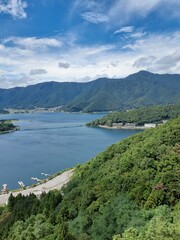 美しい湖と緑豊かな山々の風景