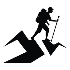 Fototapeta premium vector silhouette of a hiker climbing a rocky path,