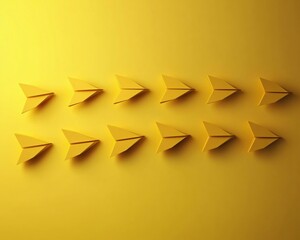 Abstract Yellow Paper Airplanes Flying Formation Minimalist Design