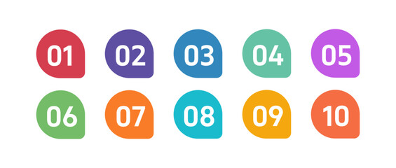 Colorful Number Bullet points, infographics markers. Triangle number bullet point icon arrow set. Number Flags 1 to 10 Flat design isolated vector. Vector illustration