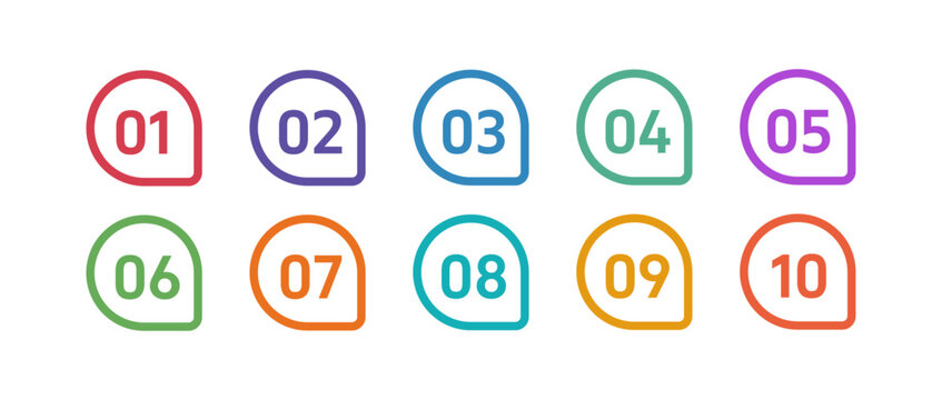 Colorful Number Bullet points, infographics markers. Triangle number bullet point icon arrow set. Number Flags 1 to 10 Flat design isolated vector. Vector illustration