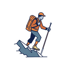 vector silhouette of a hiker climbing a rocky path,