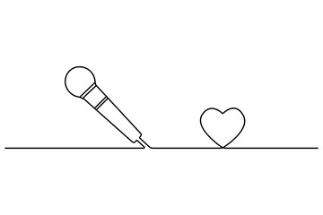Microphone continuous one line drawing of outline vector illustration