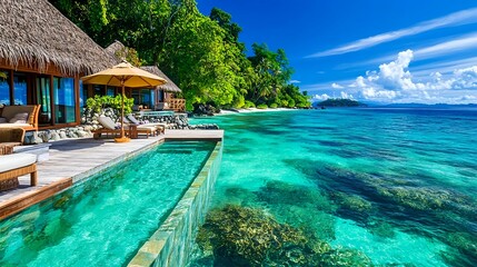 Obraz premium luxury overwater bungalow & pool - tropical escapes/travel: the im.