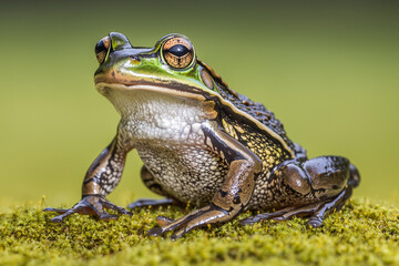 Fototapeta premium Frog resting on lush green moss in nature
