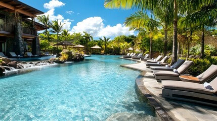 Fototapeta premium luxury resort pool & lounge chairs - luxury travel