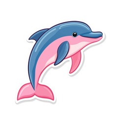 Obraz premium Cute Kawaii Dolphin Sticker with Vibrant Colors for Sea Lovers