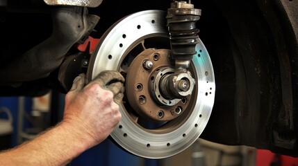 Technician performing a wheel alignment after repairing the car's suspension.