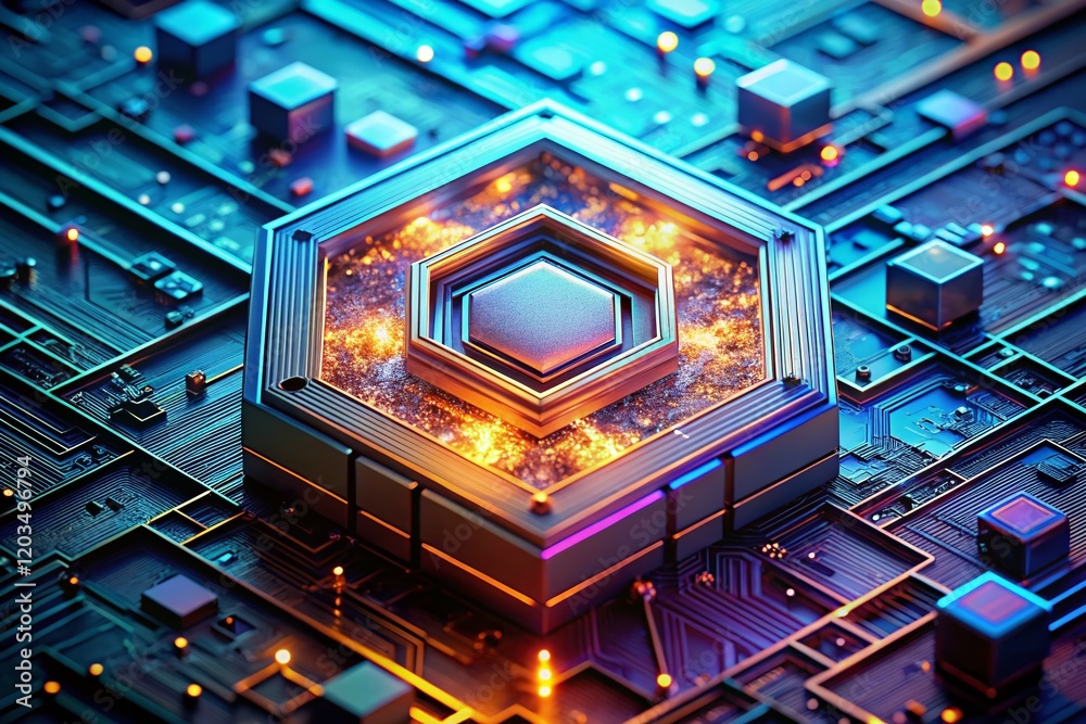 Poster abstract hexagonal circuit board technology background - futuristic tech design