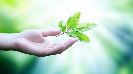 Hand Gently Holding New Green Sprout, Nature's Renewal