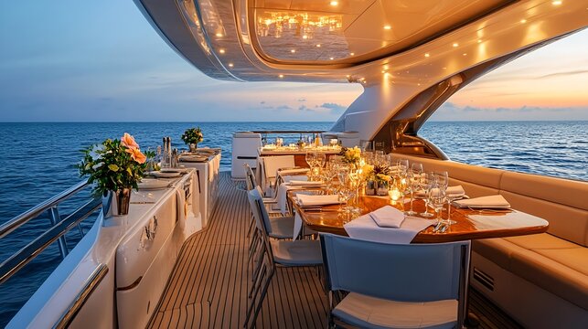 luxury yacht dinner sunset ocean view - luxury travel