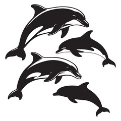 Fototapeta premium Dolphin silhouette vector illustration design on white background, Dolphin design for t-shirt design