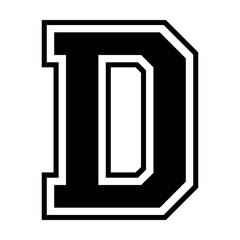 Initial letter D in varsity font svg cut file. Isolated vector illustration.