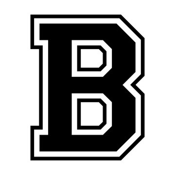 Initial letter B in varsity font svg cut file. Isolated vector illustration.