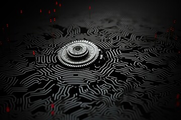 Complex quantum computing system processing data through an intricate futuristic circuit board, symbolizing advanced technology