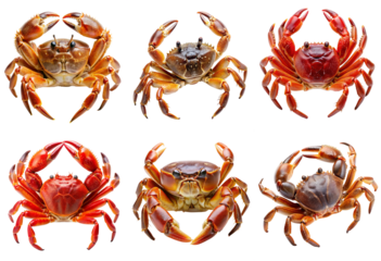 High-quality images of vibrant red and brown crabs with detailed claws, perfect for marine and seafood-related designs
