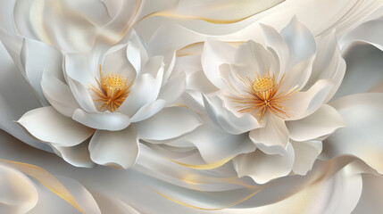 Obraz premium Elegant white lotus flowers on soft, flowing background create serene atmosphere. Perfect for home decor or art