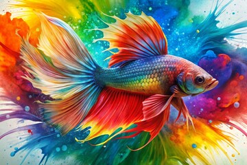 Fototapeta premium Abstract Watercolor Chinese Fighting Fish Art: Dynamic Wallpaper Background