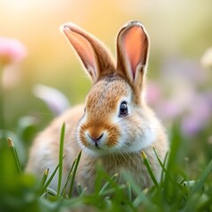 Fototapeta premium Adorable bunny rabbit in a spring meadow.