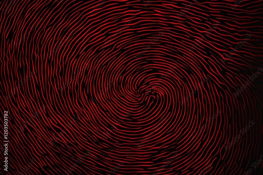 Poster glowing red fingerprint pattern creates an intriguing abstract design on a dark background