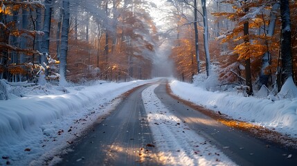 Snowy Road in Winter Forest &ndash; Peaceful Scenic Drive Through Nature

