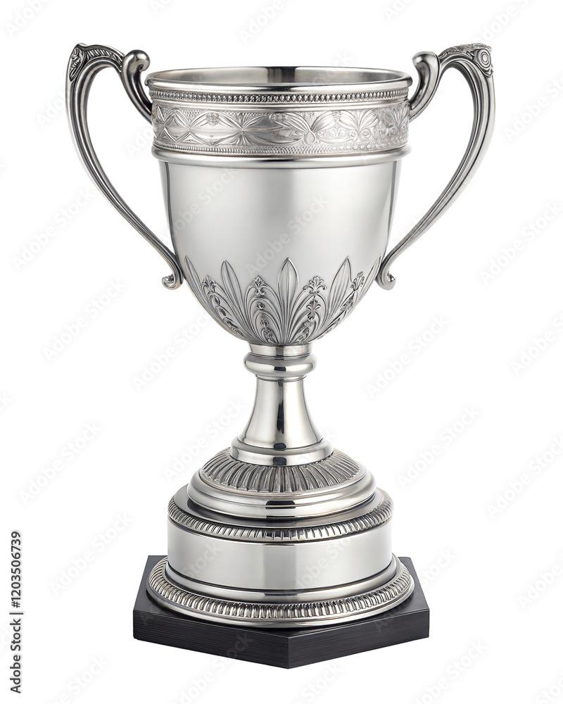 Poster silver trophy cup for the second prize winner. champion prize cup. isolated on a transparent backgro