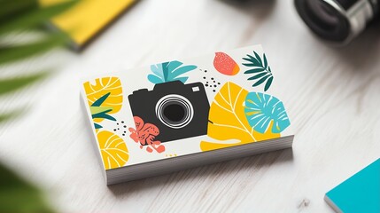 Vibrant Tropical Camera Business Cards Design
