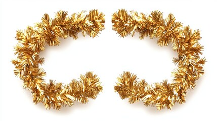 Two wide golden Christmas garlands with a festive, curved design. Isolated vector tinsel border for holiday-themed decorations, website headers, and print designs. 