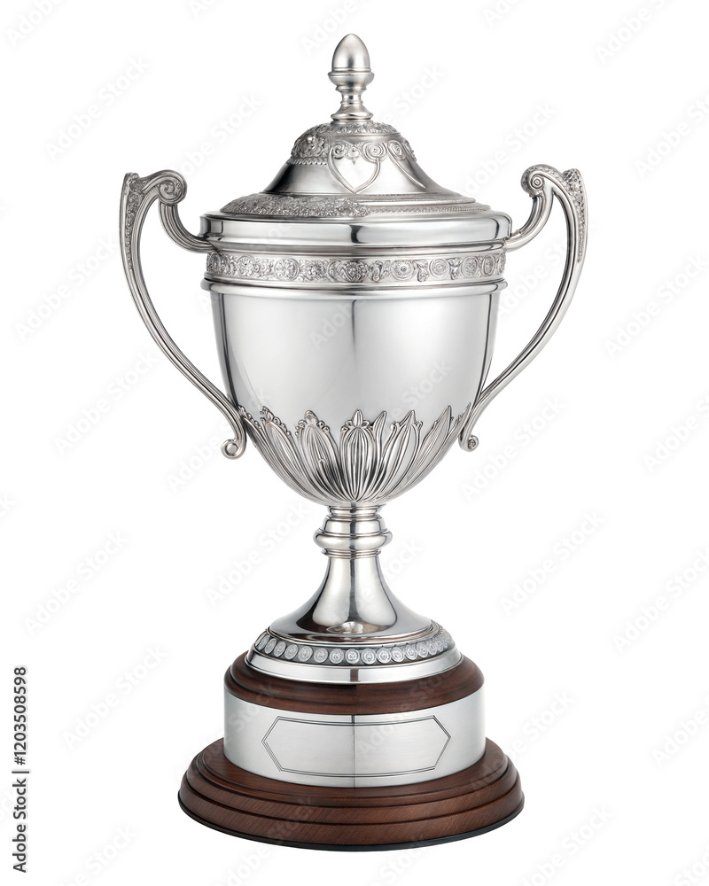 Poster a single silver trophy cup for the first prize winner. champion prize cup. isolated on a transparent