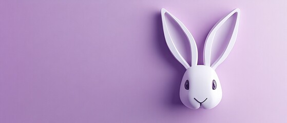 Adorable Rabbit Ears in Minimalist Cartoon Style on Lavender Background with Space for Text