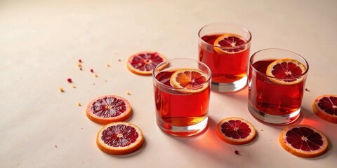 Refreshing Citrus Beverage with Sliced Fruit Garnish on a Light Background