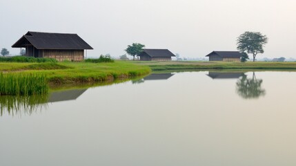 Obraz premium Tranquil Houses by the Water
