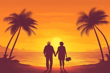 Fototapeta premium Romantic Couple on a Tropical Beach Sunset